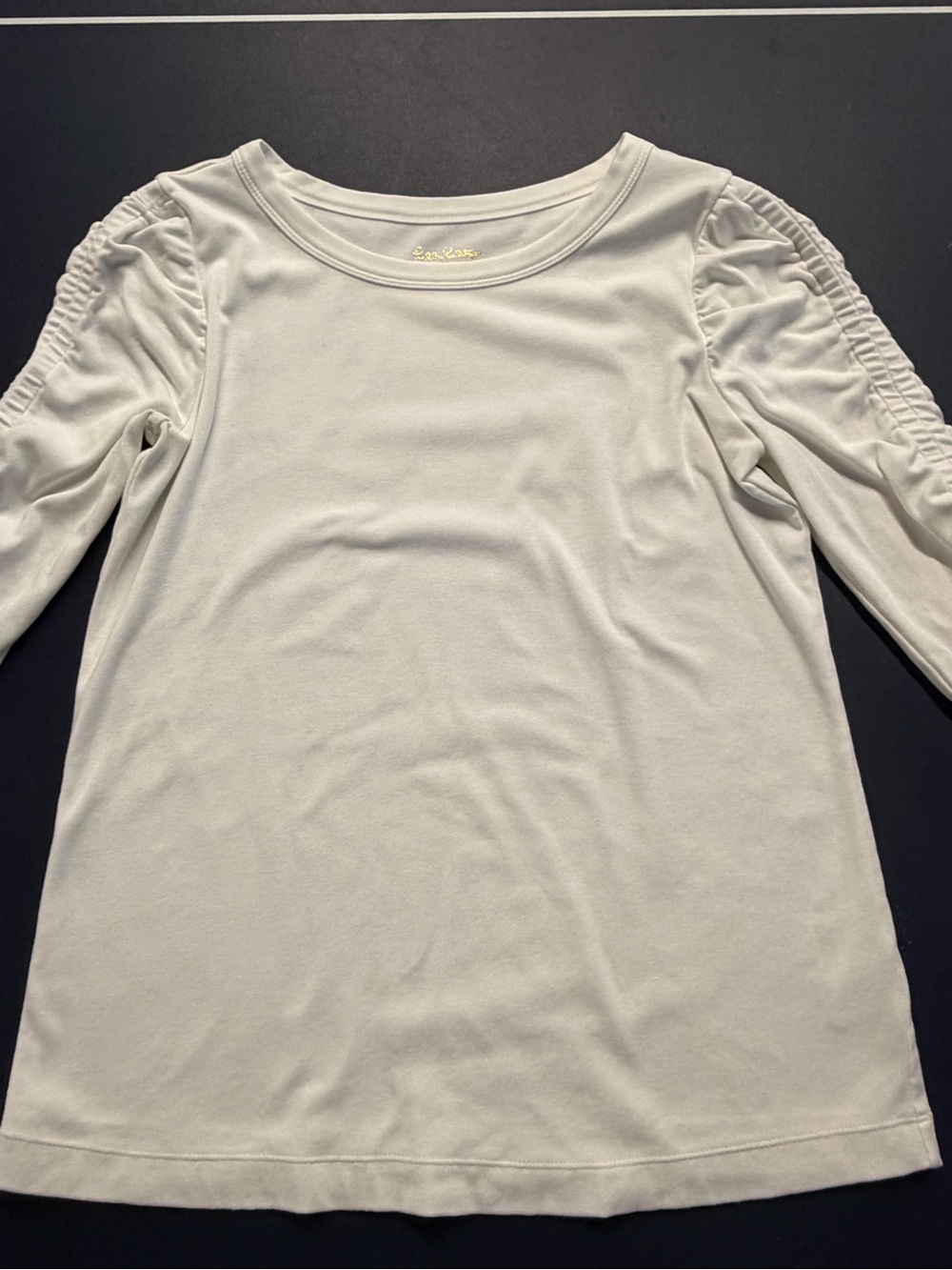 Lilly Pulitzer white Long Sleeve Ruched Shoulder Top